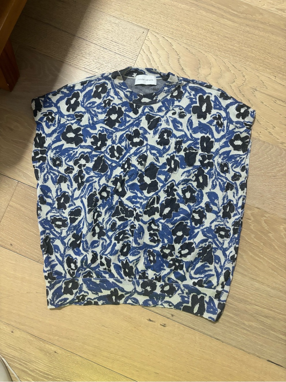 Christian Wijnants Sleeveless Floral Knit Top - Blue, Black & White